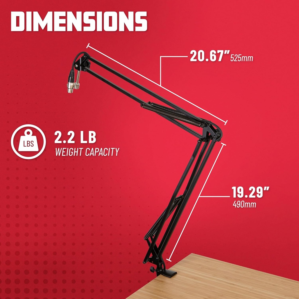 Gator GFWMICBCBM1000 Desk-Mounted Broadcast/Podcast Boom Mic Stand