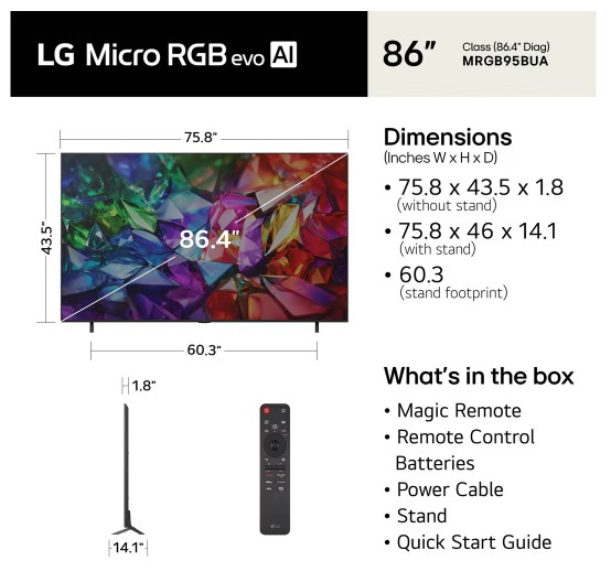 LG 86MRGB95 86" Micro RGB evo A11 Gen3 HDR10 Pro 120Hz TV
