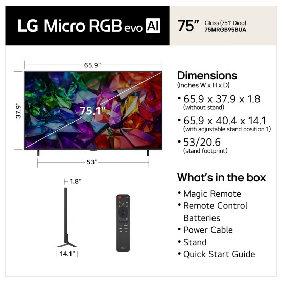 LG 75MRGB95 75" Micro RGB evo A11 Gen3 HDR10 Pro 165Hz TV