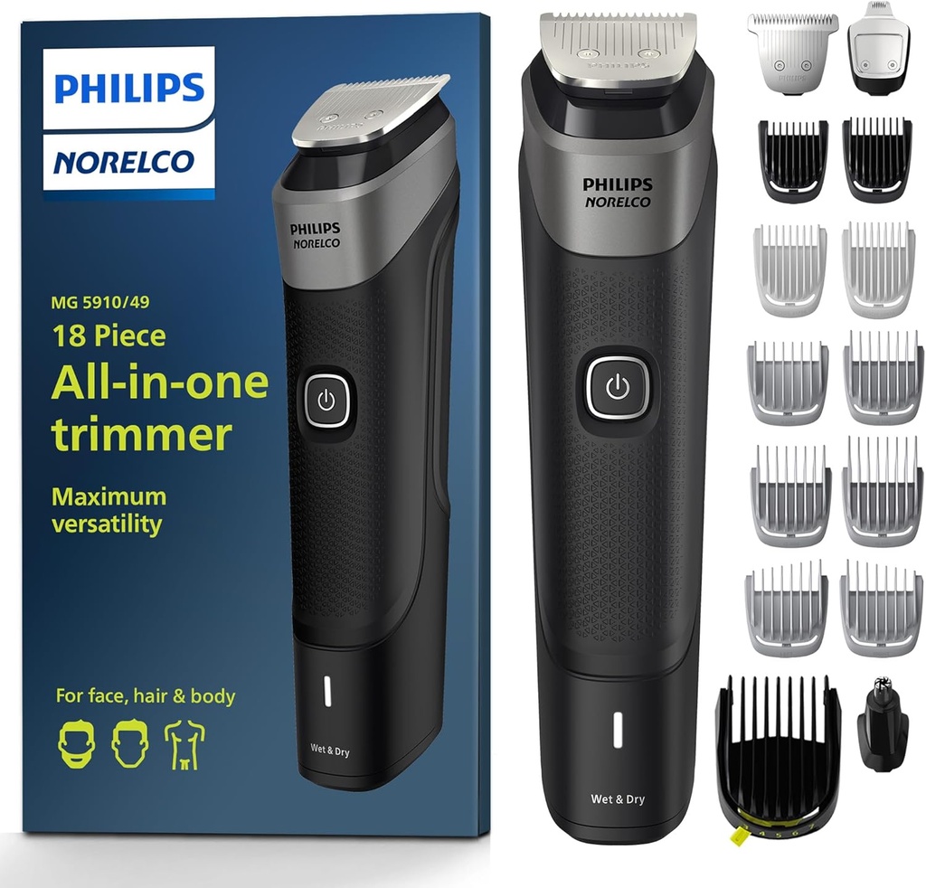 Norelco MG5910 Multigroomer All-in-One Trimmer and Hair Clipper, 18-Piece Men's Grooming Kit