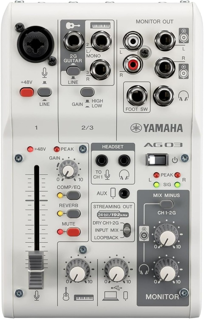Yamaha AG03MK2 White 3-Channel Live Streaming Mixer
