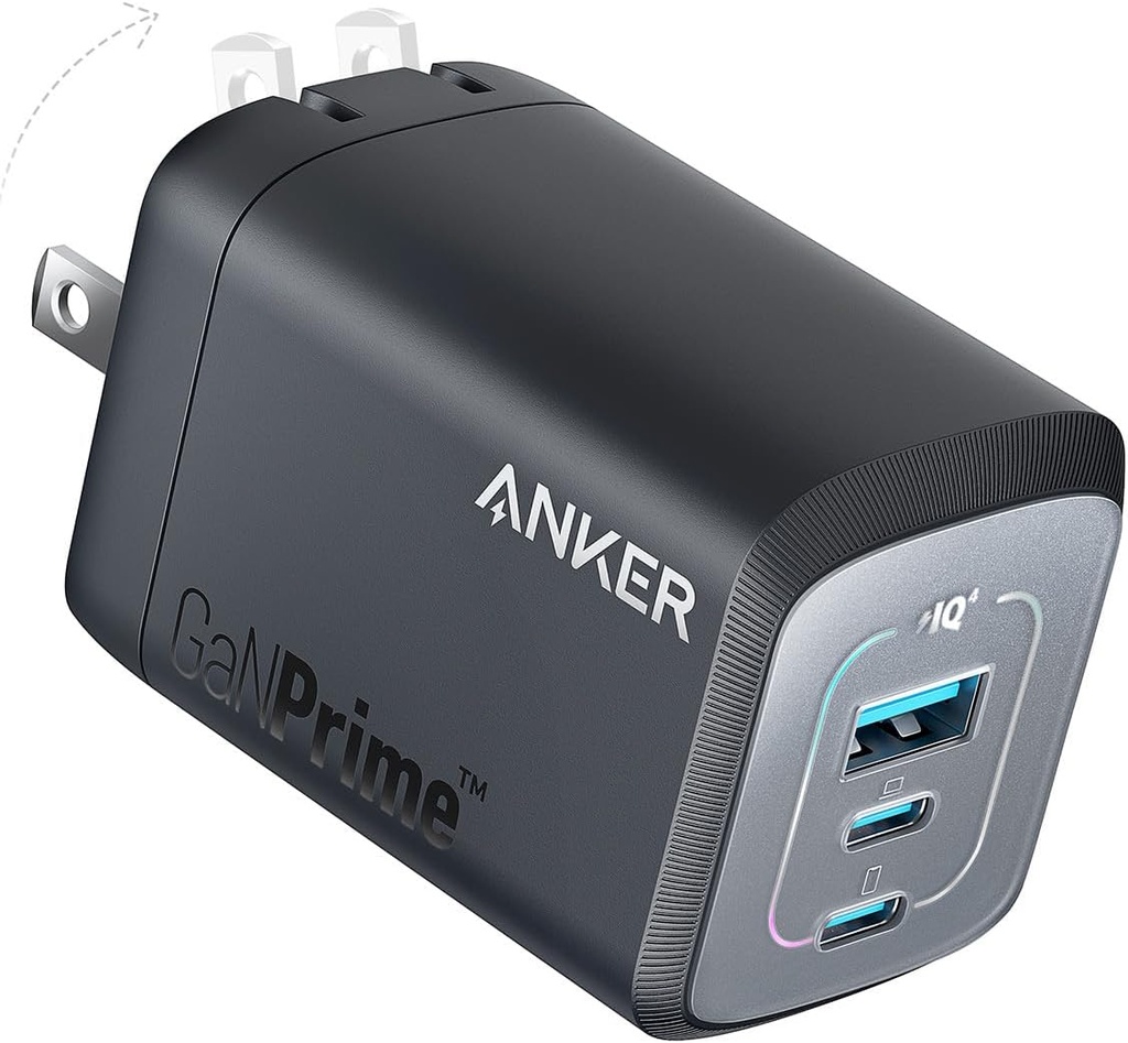 Anker A2343113 Prime 100W USB C GaN Charger, 3-Port Compact Fast PPS Charger, for MacBook Pro/Air, iPad, iPhone & More - Black
