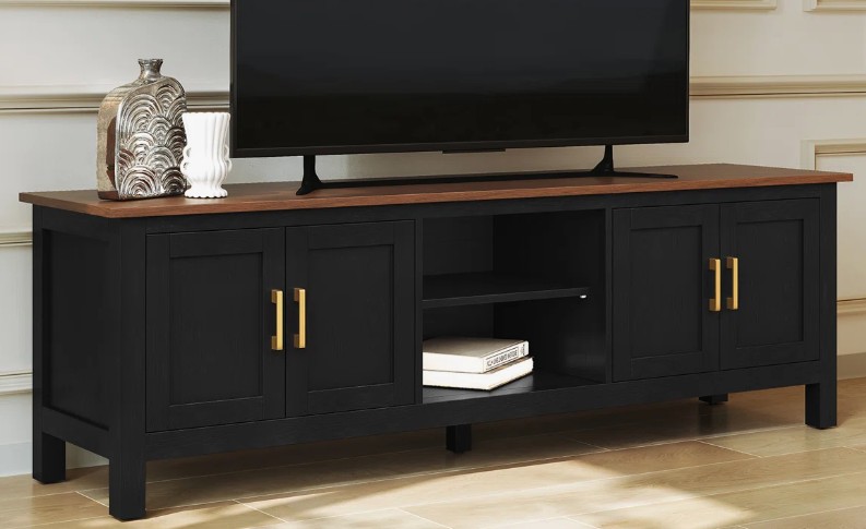 Black Modern Farmhouse TV Stand with Brown Wood Top - 63'' W X 14.96'' D X 19.68'' H