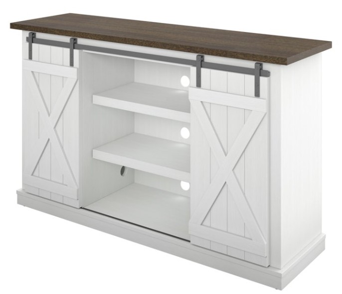 White/ Espresso Farmhouse TV Stand w/ Sliding Barn Doors