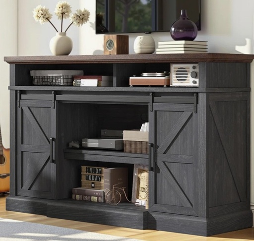 [VIHK0004-AL07AF-1F6C0] Dark Gray Farmhouse TV Stand with Brown Wood Top for up to 75" TVs