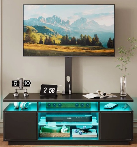 [TVS020-V2N-BK130-RR] Black Mounted TV Stand for TVs up to 70" - RGB LED Lights