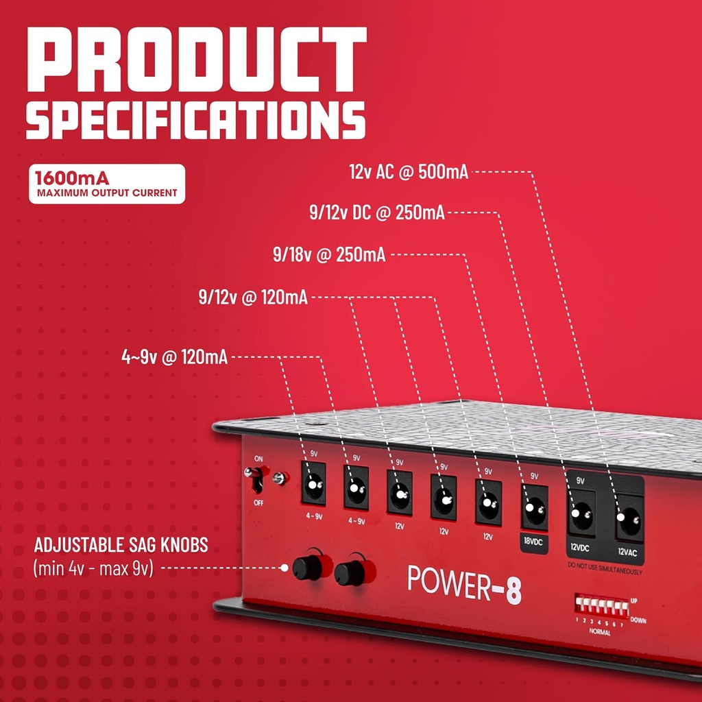 Gator GTR-PWR-8 Pedal Board Power Supply with 8 Isolated Outputs