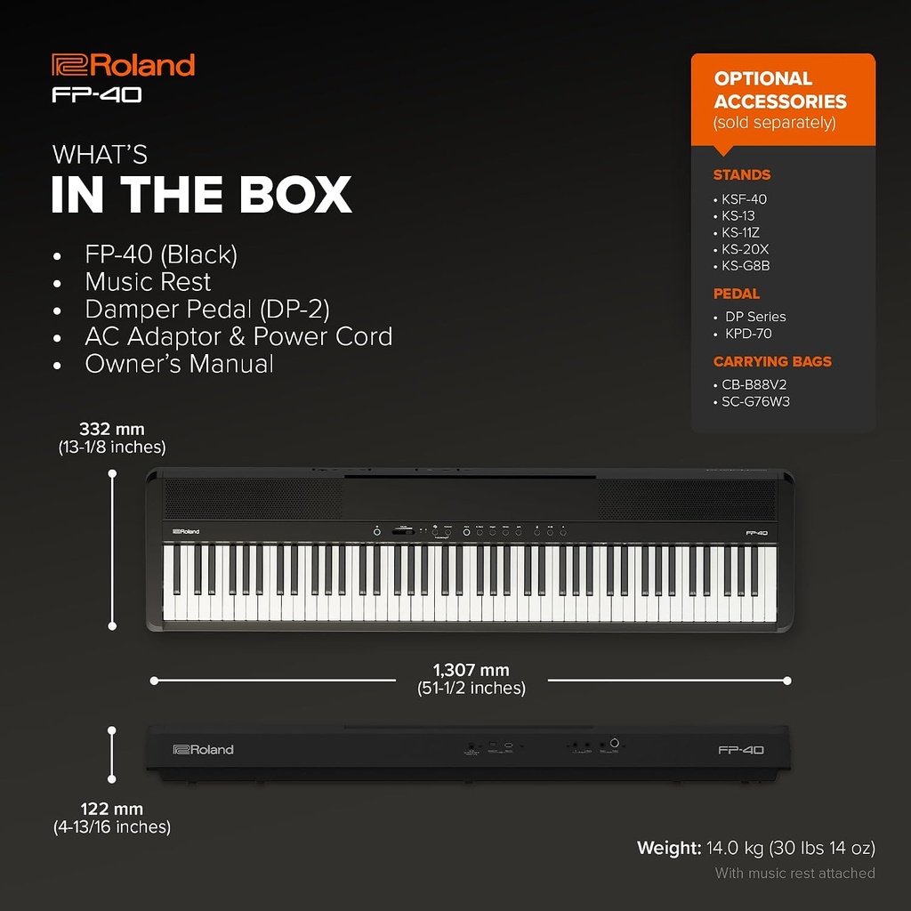 Roland FP-40-BK 88-Key Digital Piano with Integrated Piano Sphere App