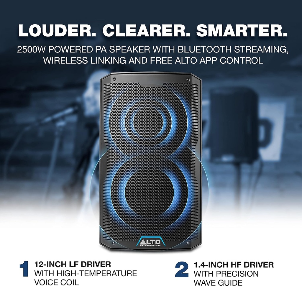 Alto TS412 12" 2-Way 2500-Watt 12" 2-Way Powered Loudspeaker With Bluetooth, DSP and App Control