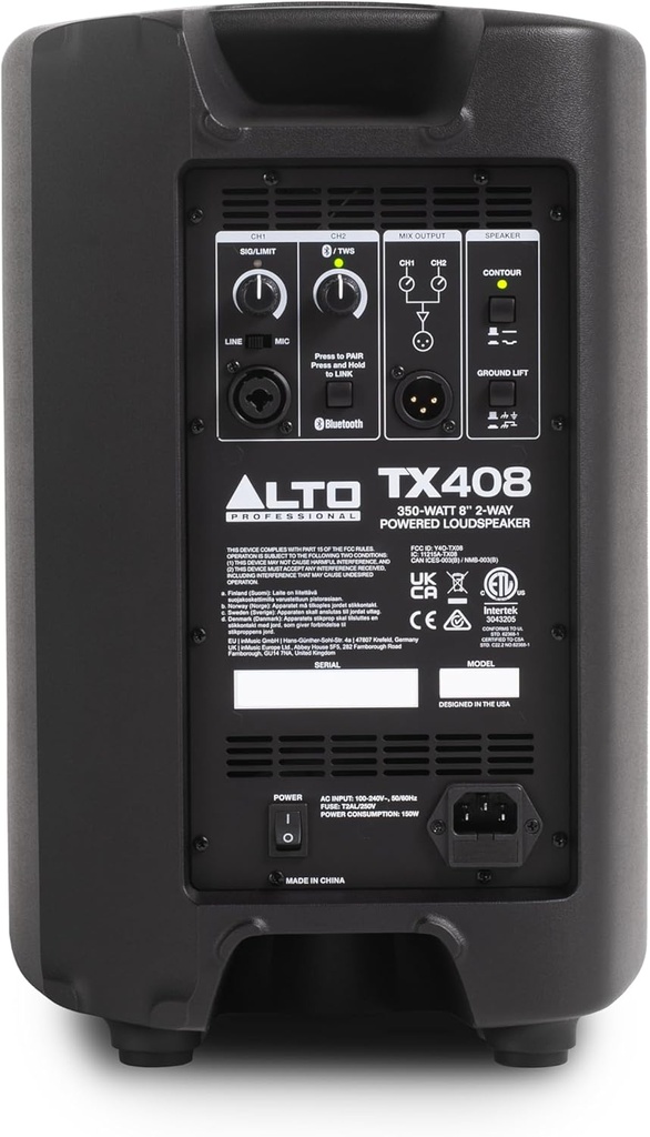 ALTO TX408 350W 8" Powered PA Speaker w/ Bluetooth TWS