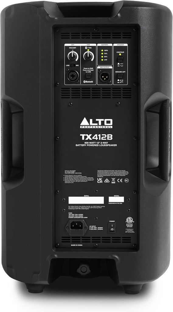 ALTO TX412B Rechargeable 600W 12" PA Speaker w/ Bluetooth TWS