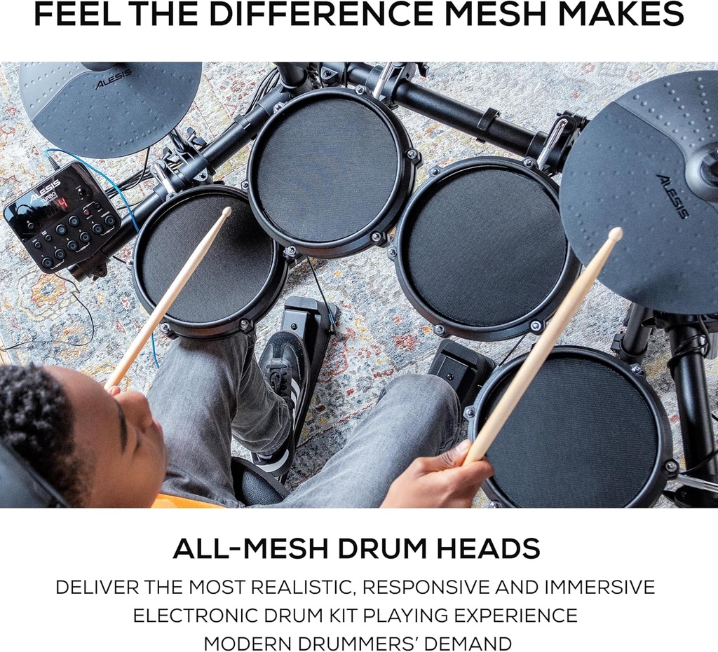 Alesis Drums Turbo Mesh Kit – Electric Drum Set With 100+ Sounds, Mesh Drum Pads, Drum Sticks, Connection Cables and 60 Melodics Lessons