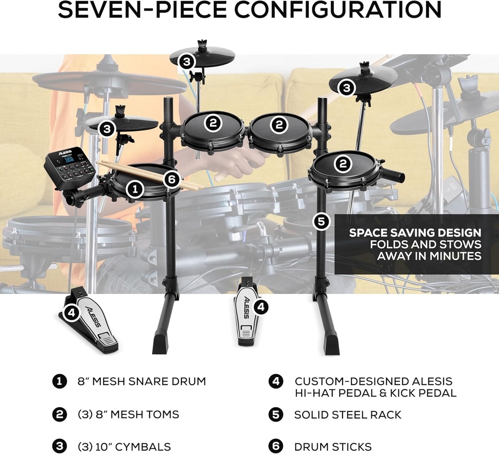 Alesis Drums Turbo Mesh Kit – Electric Drum Set With 100+ Sounds, Mesh Drum Pads, Drum Sticks, Connection Cables and 60 Melodics Lessons
