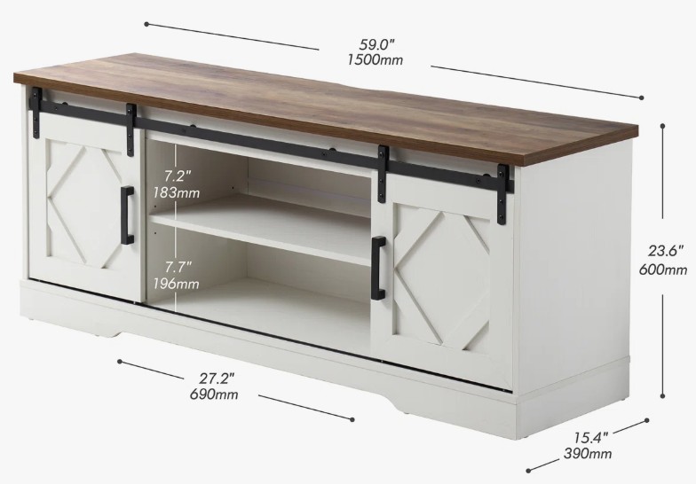 Modern Farmhouse TV Stand for up to 65" TV with Sliding Barn Door