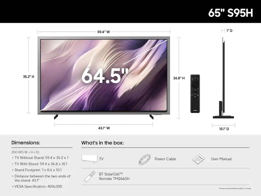 Samsung QN65S95H 65" 165Hz OLED TV