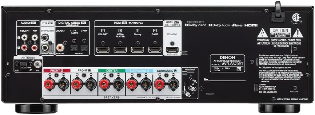 Denon 5.2 Channel AV Receiver - 70W x 5 8K Ultra HD Audio/Video