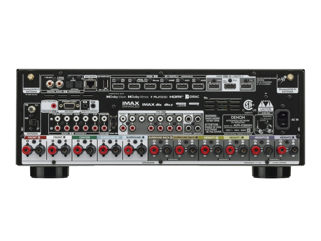 Denon AVRX3900H 9.4 Ch. 105W 4K/8K Dolby Atmos AV Receiver Powered by HEOS
