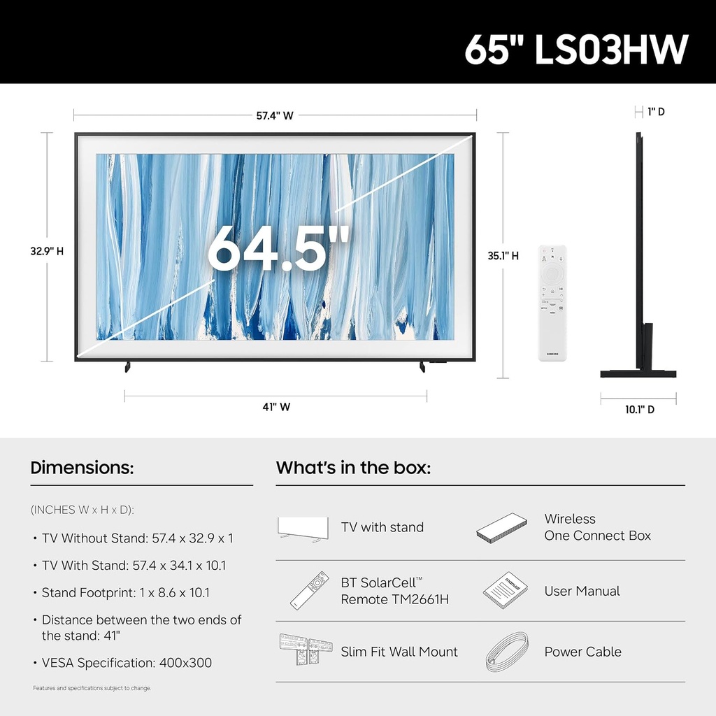 Samsung QN65LS03HW Pro 65" The Frame QLED 4K Smart TV