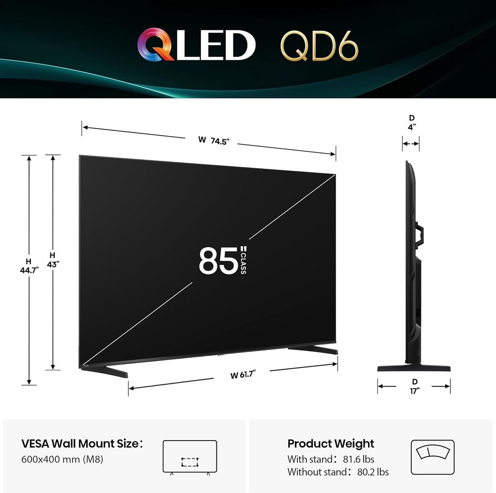 Hisense 85QD6QV 85" Smart 4K QLED TV