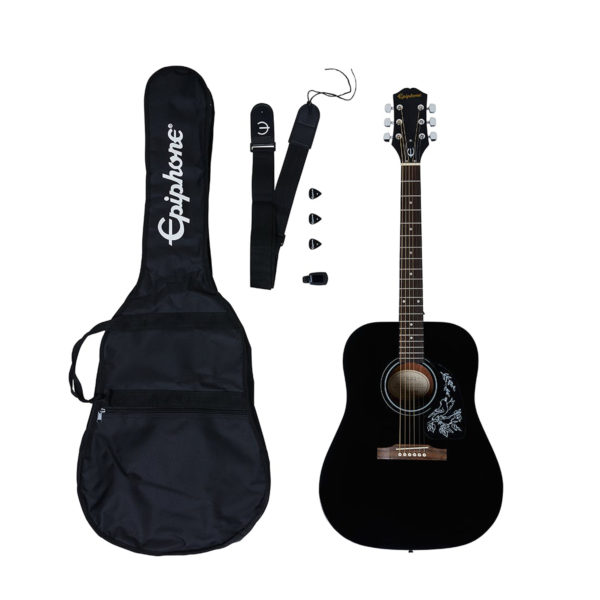 Epiphone Starling 6-string Acoustic Guitar with Guitar Strap, Picks, Clip-on Tuner, and Gig Bag - Ebony