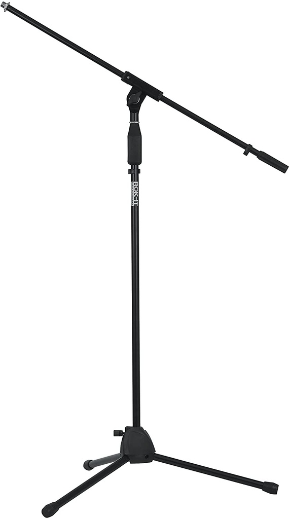 Rok-It Tubular Microphone Stand with Fixed Boom Included. Tripod Design for Compact Storage and Easy-Twist Height Adjustment.