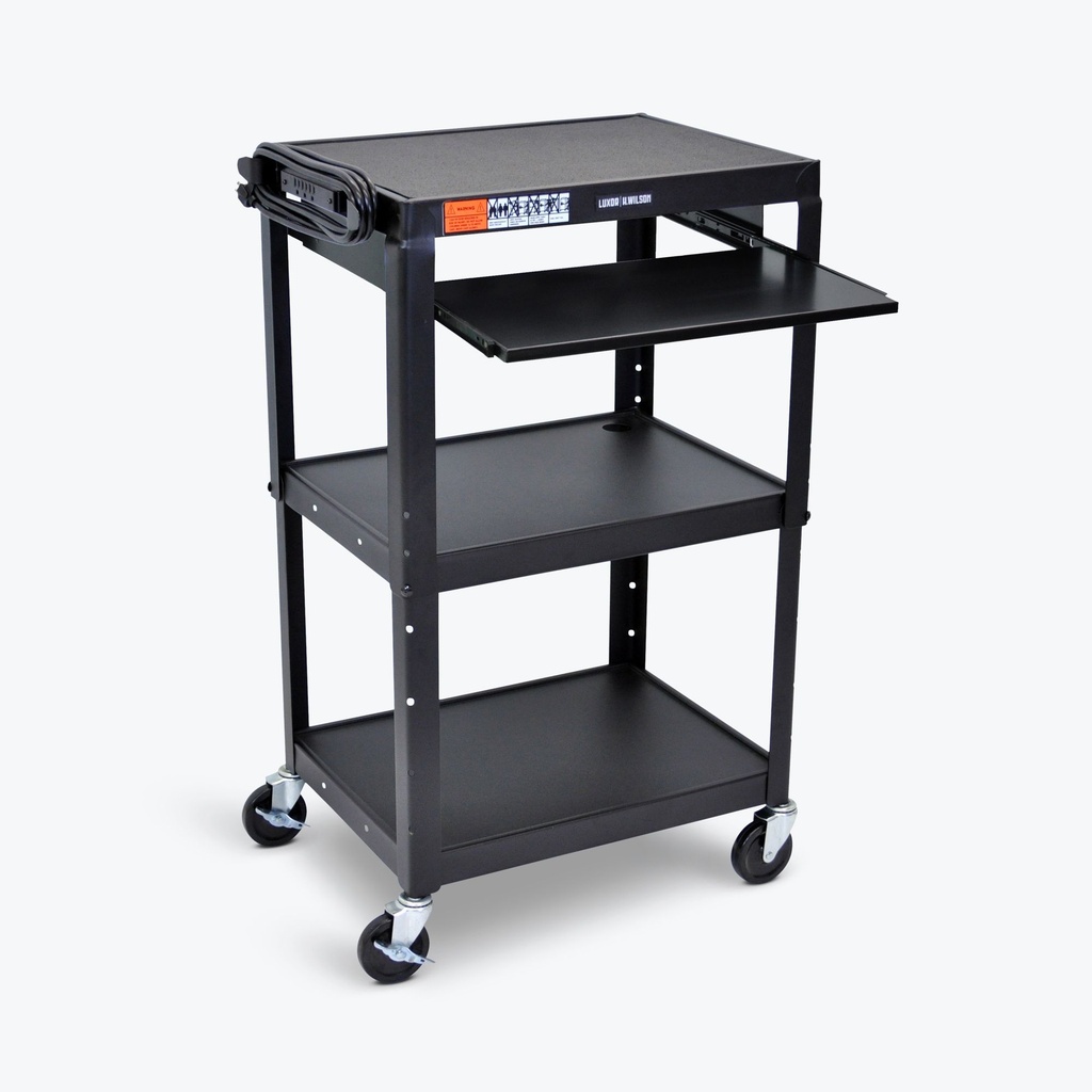 Luxor AVJ42KB Steel Adjustable A/V Cart with Pull-Out Keyboard Tray