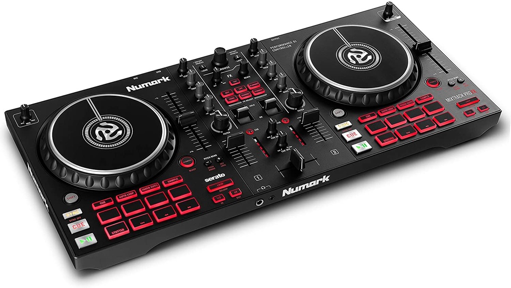Numark Mixtrack Pro 2-Deck DJ Controller For Serato DJ with DJ Mixer, Built-in Audio Interface, Capacitive Touch Jog Wheels and FX Paddles