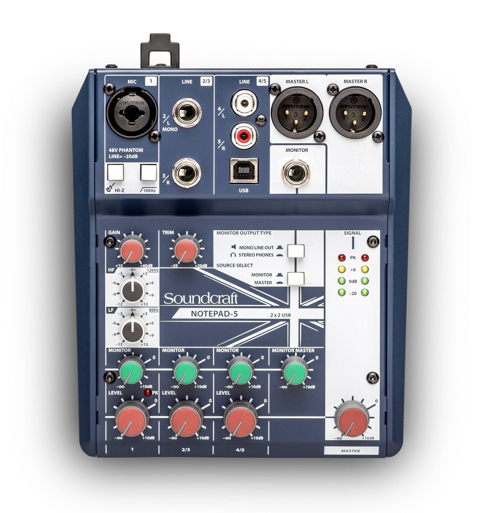 Soundcraft 5-channel Analog Mixer with 1 Microphone Preamplifier, Direct Input, Phantom Power, 2 Stereo Line-level Channels, and USB Connectivity Item# 5085980US