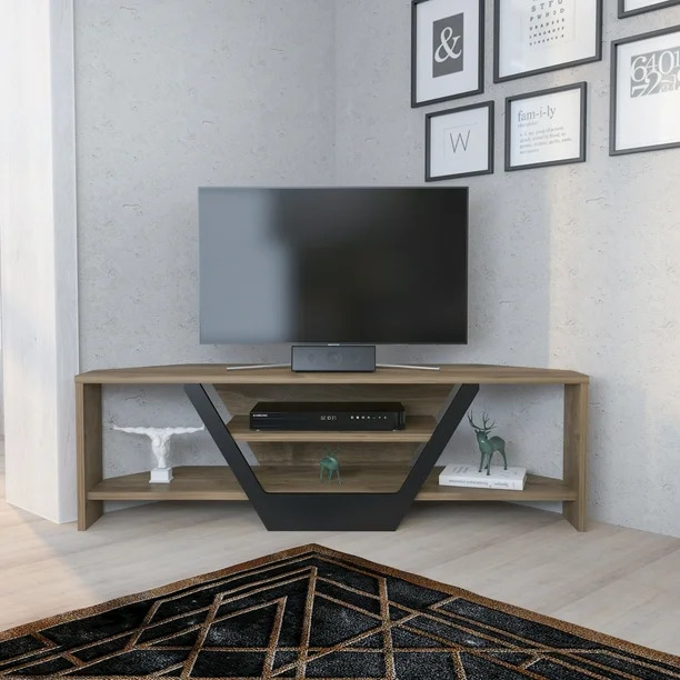 Corner TV Stand Media Console for up to 55" (Walnut/Black)