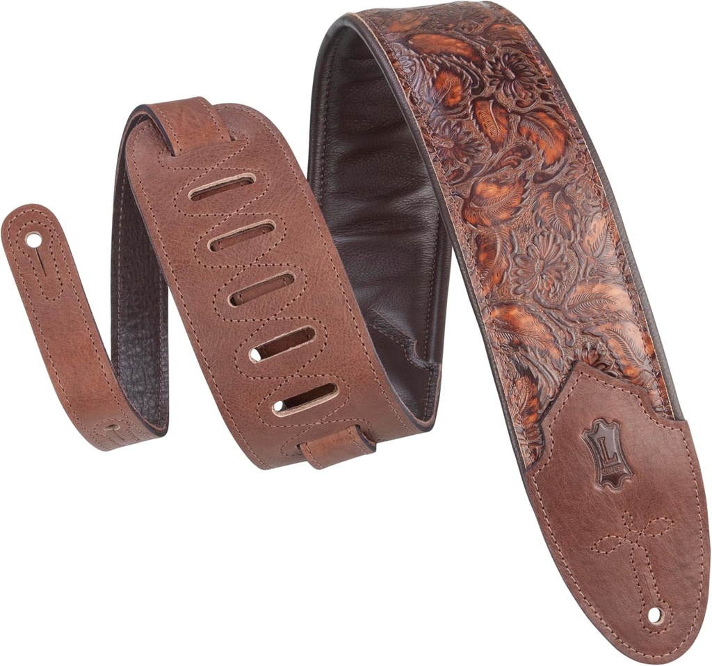 Levy's Leathers M4WP-006 3" Wide Premium Embossed Leather Guitar Strap – Geranium Whiskey