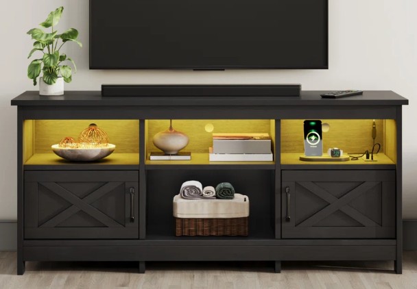 Black TV Media Console with Lights for up to 65" Televisions