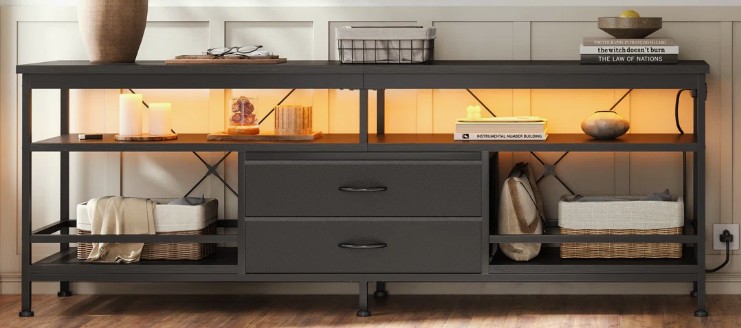 Black TV Stand with LED Lights for TVs up to 80" TV