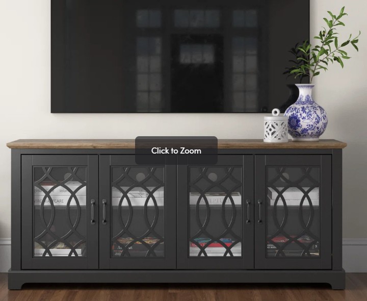 Black/Oak Closed TV Stand with Transparent Doors for up to 75" TVs