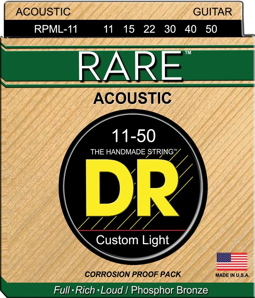 DR Strings RPML-11 Rare Phosphor Bronze Acoustic Guitar Strings 11-50