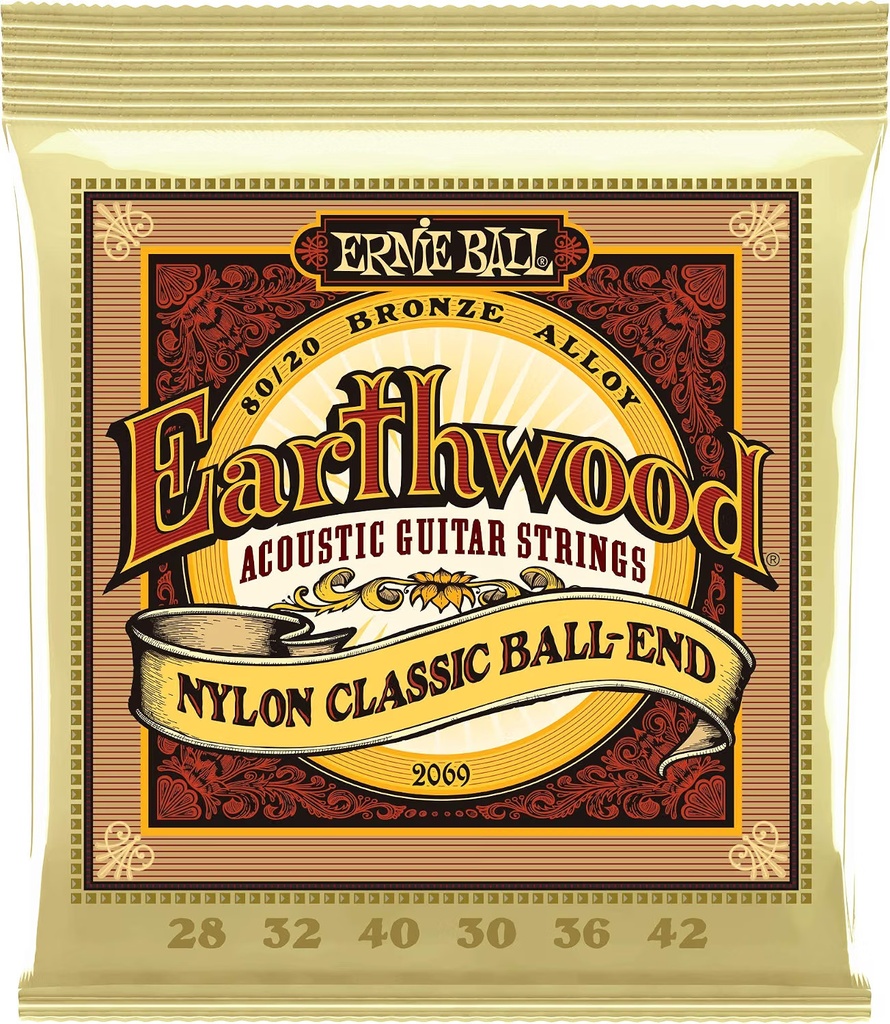 Ernie Ball 2069 Folk Nylon Clear & Gold Ball-End 80/20 Bronze Acoustic Guitar Strings