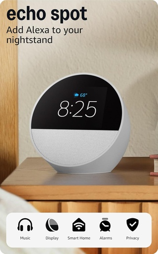 [Echo Spot Wh] Amazon Smart Alarm Clock with Alexa (White)