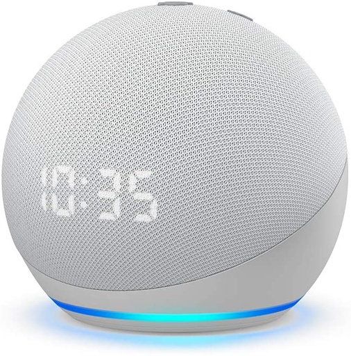 [ECHODOT4CLOCK WH] Echo Dot (4th Gen) | Smart speaker with clock and Alexa | Glacier White