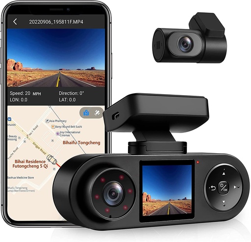 [Coxpal A11T] 3 Channel Dash Cam With GPS, WiFi, Infrared night vision QHD 2K@30FPS Front + FHD 1080P@30FPS Inside + FHD 1080P@30FPS Rear