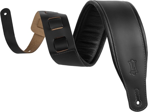 [M26PD-BLK] Gator 3" Top Grain Leather Guitar Strap in Black With 1/4" Foam Wrapped In Black Garment Leather. Ladder Style Adjustment From ?