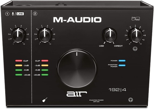 [AIR 192/4] M-Audio AIR 192|4 USB Audio Interface. 2-in/2-out USB Interface with 24-bit/192kHz  resolution, Direct Monitoring, XLR/TRS Input, TS Input, Central Monitor Knob, +48V Phantom Power, and Software Suite - Mac/Windows