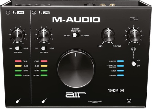 [AIR 192/8] M-Audio AIR 192|8 USB Audio Interface 2-in/4-out USB Interface with XLR/TRS and TS Inputs, MIDI In/Out, Central Monitor Knob, +48V Phantom Power