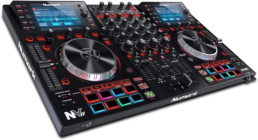 [NVII] Numark NV II | Four Deck DJ Controller for Serato DJ (Included) With Dual High Resolution Displays, 16 Performance Pads and 5-Inch Metal Platters