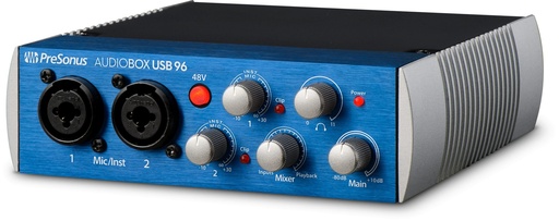 [AUDIOBOX USB 96] Presonus 2x2 USB 2.0 Audio Interface..1 USB 2.0 port..2 combo XLR/¼” mic/instrument inputs..2 balanced ¼” main (L/R) line outputs..1 stereo ¼” headphone output..MIDI in/out