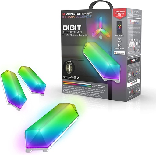 [B09K24LG25] Monster Digit Smart 3D LED Art Panels, Modular 3 Panel Starter Kit with Controller