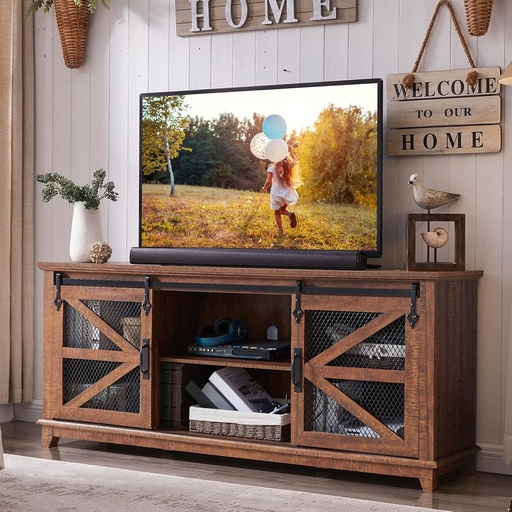 [MBDC66TC-RBW] Farmhouse TV Stand for TVs up to 75" (Reclaimed Barnwood)
