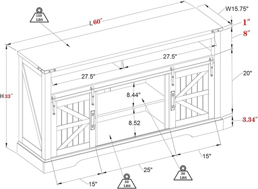 [BDC60TTC-LRO-WF] Lorraine Farmhouse TV Stand for TVs up to 65" (Light Oak)