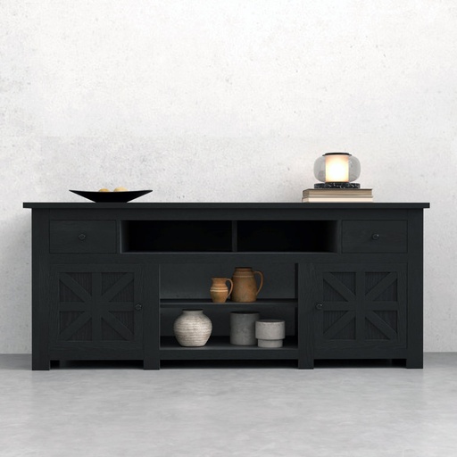 [FTLFFT-1014] FTLFFT-1014 Farmhouse 70"W TV Stand for TVs up to 80", Entertainment Center (Black)