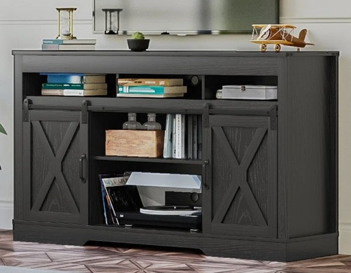 [ZTS012BK-11] Black Farmhouse TV Stand with Sliding Barn Doors for up to 65" TV