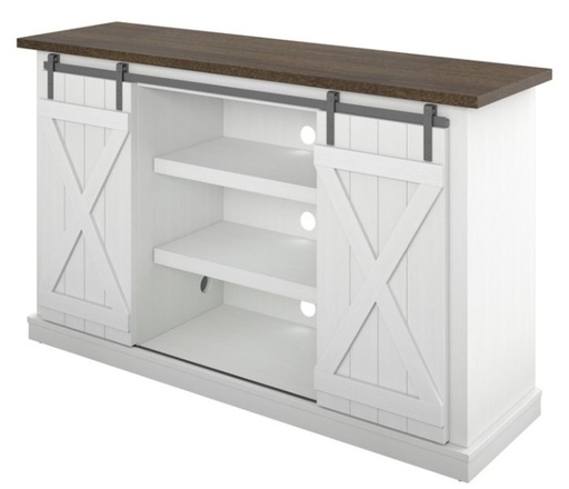 [TC54-6127-TPT85] White/ Espresso Farmhouse TV Stand w/ Sliding Barn Doors