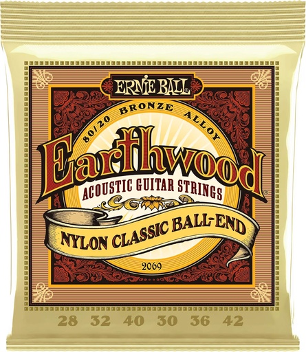 [2069] Ernie Ball 2069 Folk Nylon Clear & Gold Ball-End 80/20 Bronze Acoustic Guitar Strings